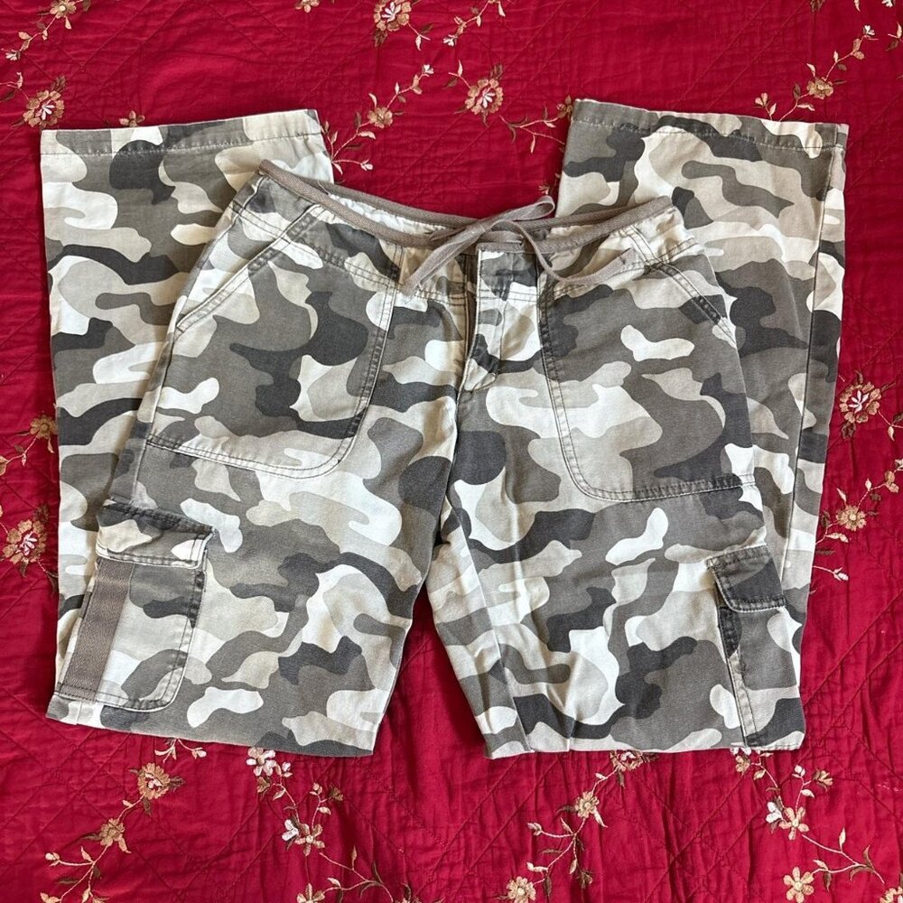 vintage camouflage camo cargo pants with tie waist